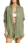 Vitamin A Playa Oversize Linen Cover-up Shirt In Agave Eco Linen