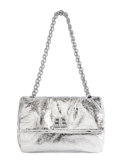 Balenciaga Small Monaco Metallic Shoulder Bag In Silver
