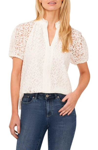 Cece Ruffle Neck Raglan Seam Split Neck Blouse In White