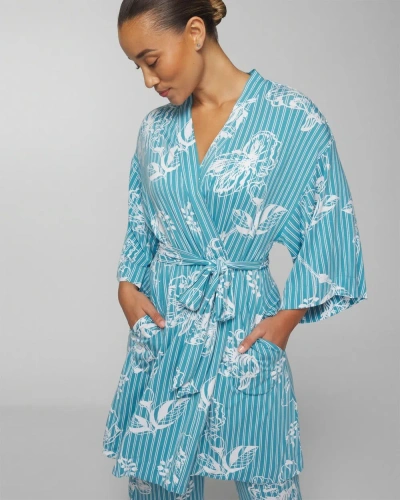 Soma Women's Cool Nights Short Robe In Light Blue Size 2xl |  In Painted Petals Small