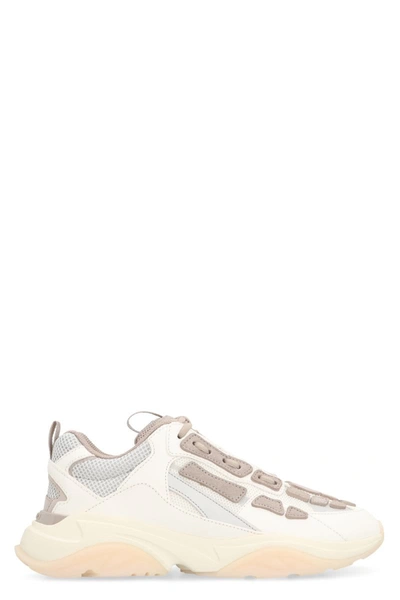 Amiri Bone Runner Leather And Suede-trimmed Mesh Sneakers In Stone Grey,white