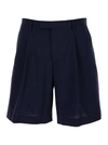 Lardini Classic Linen Bermuda Shorts With Single Pleat And Side Pockets In Blu