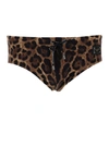 DOLCE & GABBANA BROWN ALL-OVER LEOPARD PRINT SWIMSUIT BRIEFS IN TECHNICAL FABRIC MAN