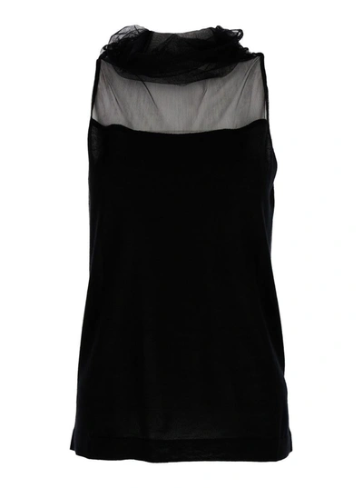 Fabiana Filippi High Neck Black Top In Silk & Cashmere Blend Woman