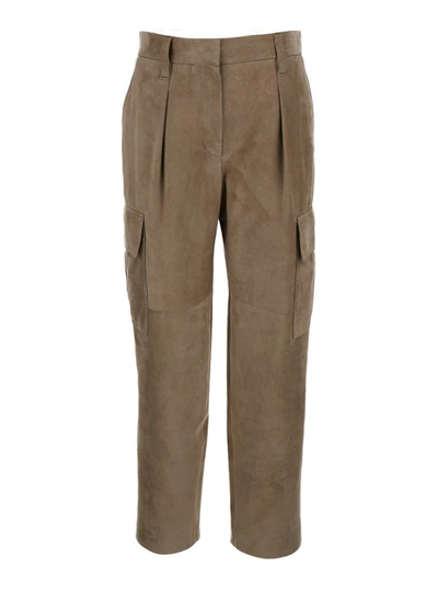 Brunello Cucinelli Leather Cargo Trousers In Grey