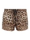 Dolce & Gabbana Short Swim Trunks With Leopard Print In Brown
