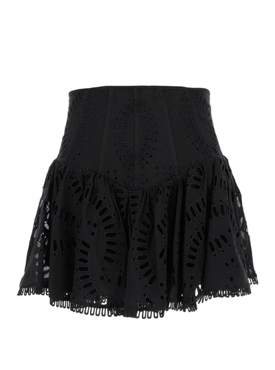 CHARO RUIZ BLACK HIGH WAISTED 'FAVIK' MINISKIRT WITH EMBROIDERY IN COTTON BLEND WOMAN
