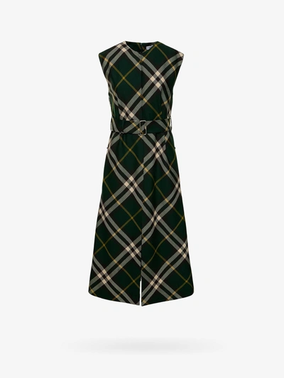 Burberry Check Wool Dress In Green