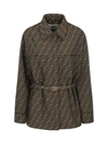 Fendi Go-to Ff-jacquard Belted Canvas Jacket In Tobacco