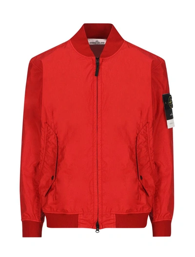 Stone Island Zip-up Bomber Jacket In Red