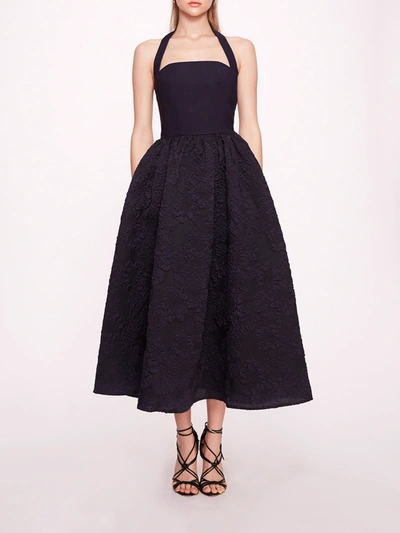 Marchesa Calathea Halter Dress In Navy