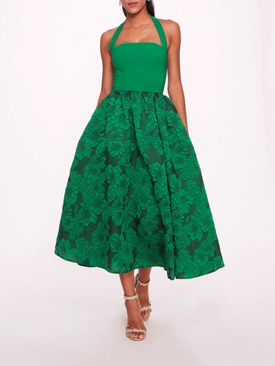 Marchesa Calathea Halter Dress In Emerald