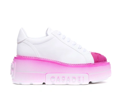 Casadei Nexus Lace-up Platform Sneakers In White And Fuchsia