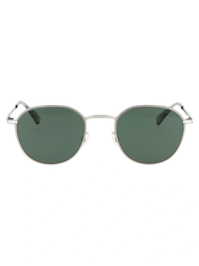 Mykita Talvi Sunglasses In 051 Shiny Silver Darkgreen Solid