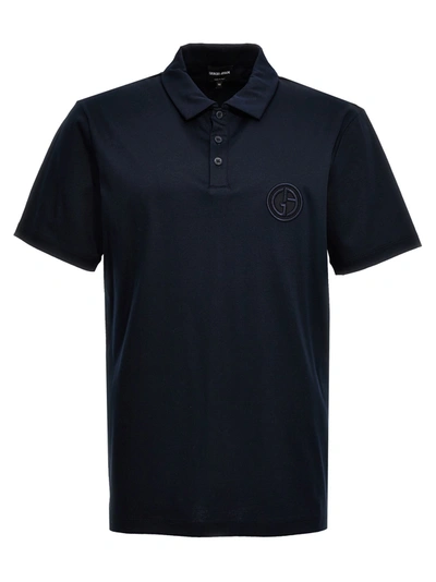 Giorgio Armani Logo Embroidery  Shirt Polo Blue