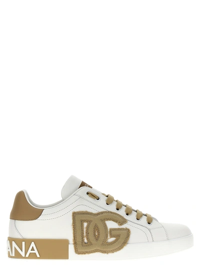 Dolce & Gabbana Portofino Sneakers Beige In Bianco/beige