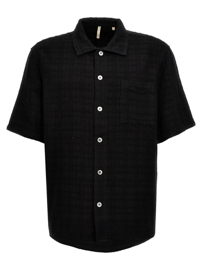 Sunflower Spacey Linen Blend Short Sleeve Shirt In Black