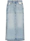 Re/done Mid Rise Split Skirt In Blue
