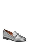 Johnston & Murphy Gracelyn Chain Wedge Loafer In Pewter Metallic Sheepskin