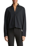 Vince Easy Cotton Long-sleeve Pullover Polo Top In Black