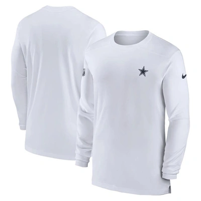 Nike Men's Dri-fit Sideline Coach (nfl Dallas Cowboys) Long-sleeve Top In White