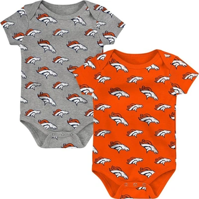 Outerstuff Babies' Newborn And Infant Boys And Girls Orange, Gray Denver Broncos Two-pack Double Up Bodysuit Set In Orange,gray