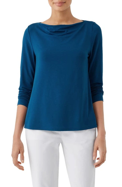 Eileen Fisher Cowl-neck Stretch Jersey Top In Atlantis