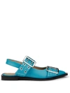 Ganni Dual-buckle Slingback Ballerina Flats In Turquoise