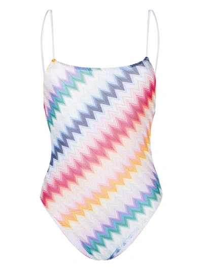 Missoni Mare Open-back Striped Metallic Crochet-knit Swimsuit In Multicolour