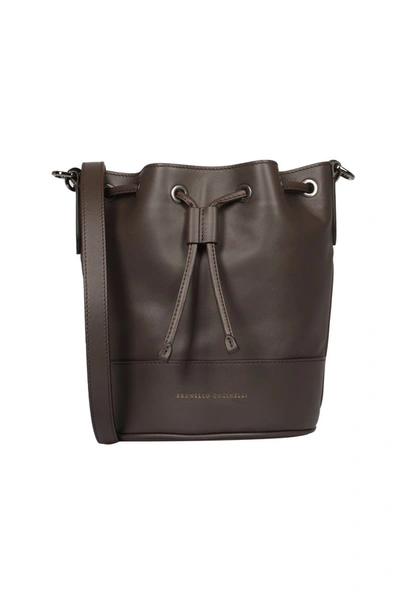 Brunello Cucinelli Monili Braided Leather Bucket Bag In Brown