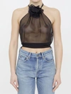 Dolce & Gabbana Chiffon Top With Flower In Black