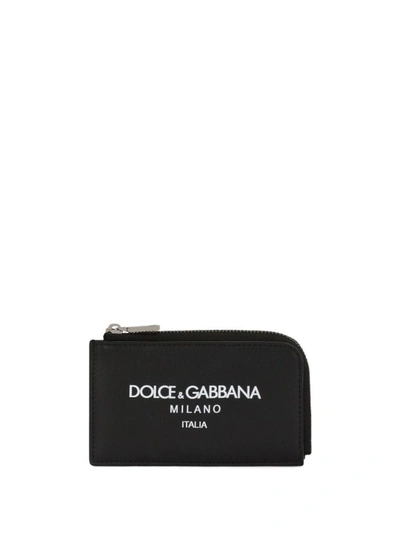 Dolce & Gabbana Zip Card Holder Logo In Black