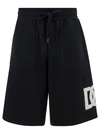 Dolce & Gabbana Black Bermuda Shorts With Contrasting Dg Patch In Black