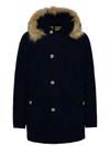 Woolrich Blue Down Filled Jacket With Fur Hood In Blue