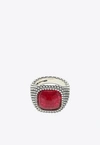 Nove25 Red Stone Square Chevalier Ring In Metallic