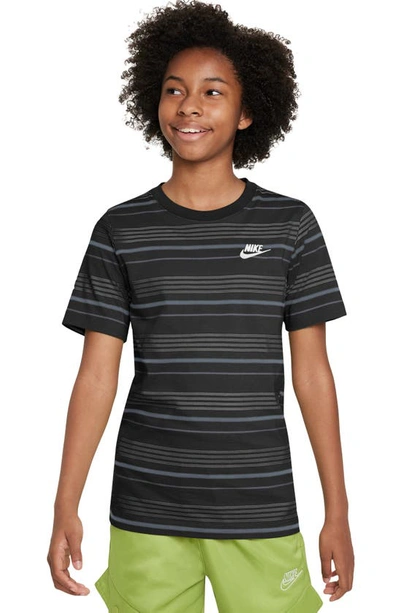 Nike Kids' Sportswear Stripe Cotton Logo T-shirt In Black