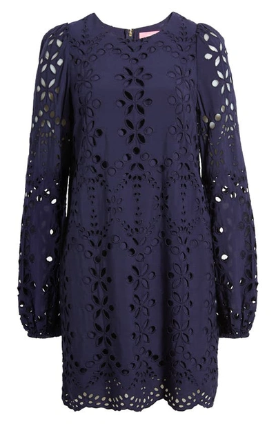 Lilly Pulitzer Alyna Long Sleeve Eyelet Dress In True Navy Soiree Eyelet