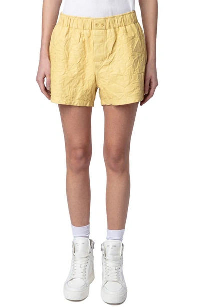 Zadig & Voltaire Pax Crinkled Leather Shorts In Shea