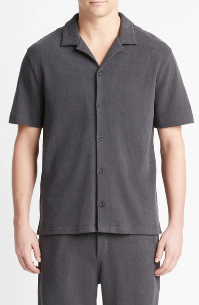 Vince Pique Cabana Short Sleeve Shirt In Soft Black