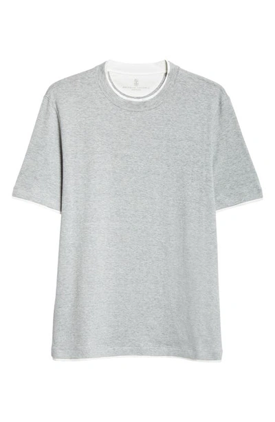 Brunello Cucinelli Linen & Cotton T-shirt In Cml90 Grigio Medio/ Off White