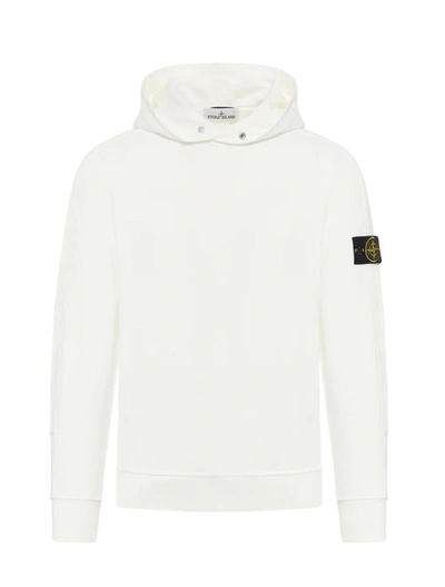 Stone Island Snap Collar Hoodie In White