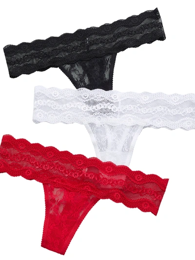 B.tempt'd By Wacoal Lace Kiss Thong 3-pack In White,crimson,black