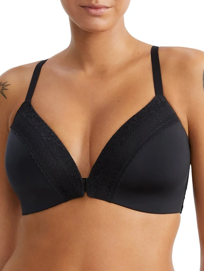 Bare The Front Close Lace Wire-free Lounge Bra In Black
