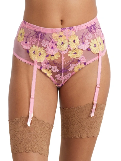 Playful Promises Luna Picot Elastic Garter Belt In Pastel Embroidery