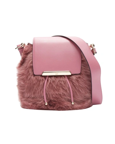 Christian Louboutin Rare  Luckyl Pink Lamb Fur 2 Way Shoulder Bucket Bag Backpack