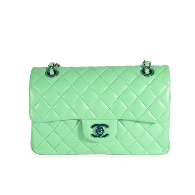 Pre-owned Chanel Green Quilted Lambskin Rainbow Small Classic Double Flap Bag