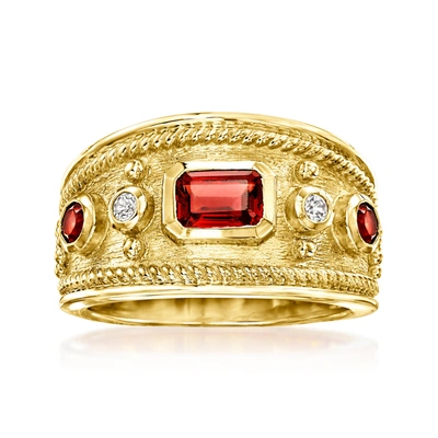 Ross-simons Garnet And . White Zircon Etruscan-style Ring In 18kt Gold Over Sterling In Red