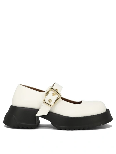 Marni Leather Platform Mary Jane Flats In White