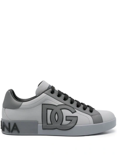 Dolce & Gabbana Portofino Lace-up Sneakers In Grey/black
