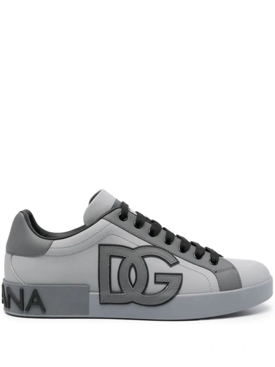 Dolce & Gabbana Portofino Lace-up Trainers In Grey Black